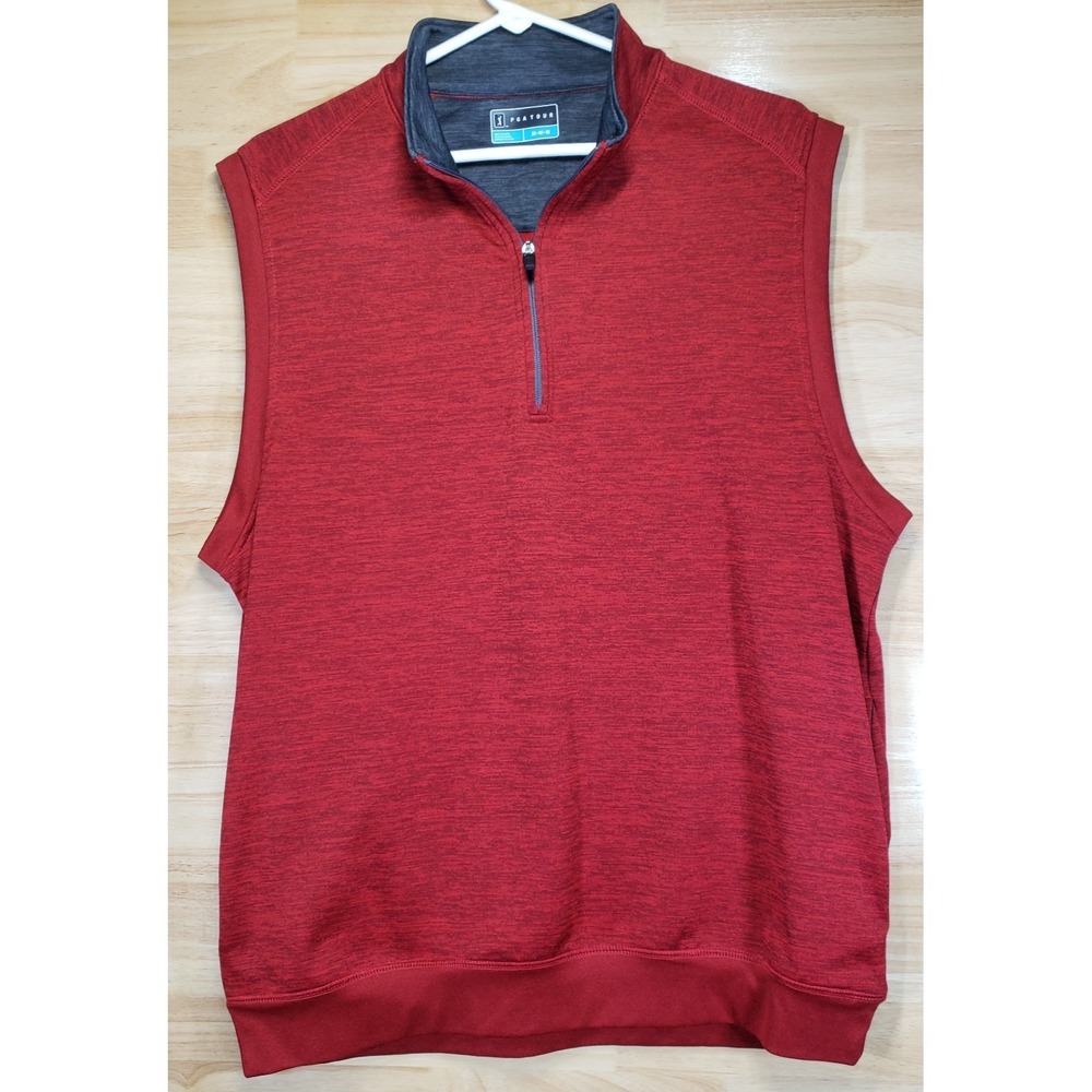 PGA Tour Men's Red 1/4 Zip Golf Vest Size M Sleeveless Pullover